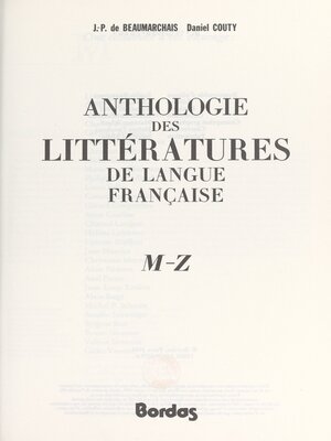 cover image of Anthologie des littératures de langue française